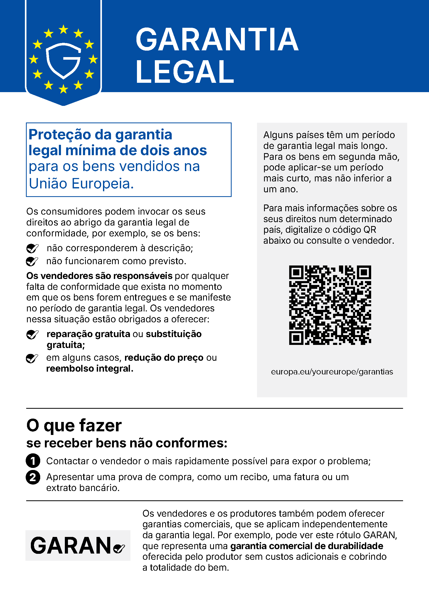 Garantia Legal da UE e Rótulo GARAN