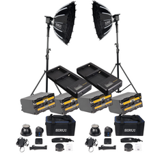 SIRUI Kit Duplo softbox + Iluminador Luz Fixa + Tripé de estúdio + 4 Baterias + 2 Carregadores