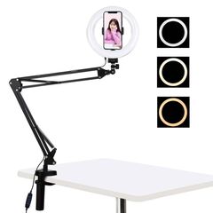 PULUZ Iluminador Anelar com Boom Arm LED Vlogging Ring PKT3089B 20cm