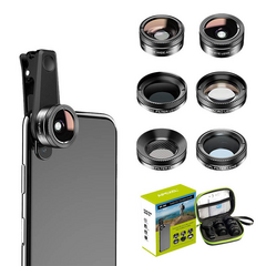 APEXEL Kit Lentes Smartphone APL-DG6V2 6 em 1 Universal  - Preto