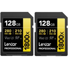 LEXAR Professional GOLD Series SDXC 1800x 280MB/s Classe 10 U3 UHS-II - 128GB (PACK 2 Unidades)