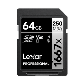 LEXAR Professional SDXC Pro 1667x 250MB/s Classe 10 V60 U3 UHS-II 4K - 64GB