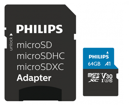 PHILIPS Ultra Pro microSDXC Classe 10 A1 V30 U3 UHS-I 4K + Adaptador - 64GB