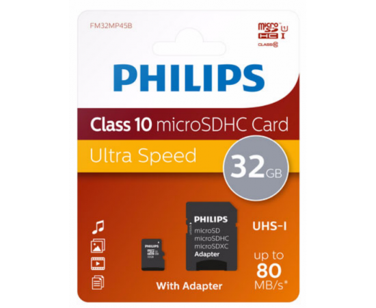 PHILIPS microSDHC Classe 10 U1 UHS-I + Adaptador - 32GB