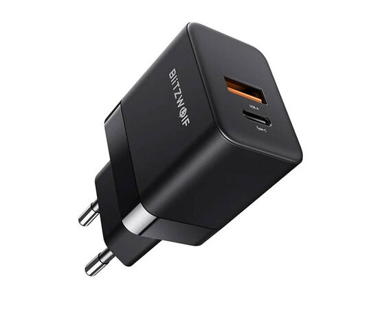 BLITZWOLF Carregador de Rede USB + USB-C  GaN 35W, BW-S21 (Preto)