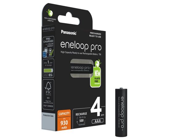 ENELOOP Pro Plastic FREE Pilha Recarregável R03 AAA 930mAh - 4 unidades