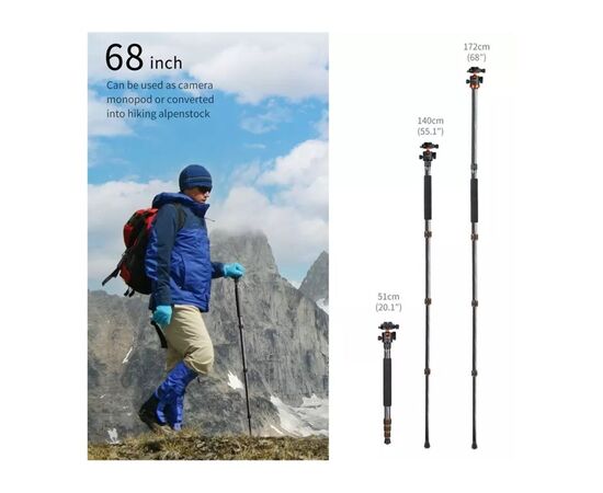 K&F CONCEPT Tripé/Monopé de Carbono SA254C1 + Cabeça de Bola