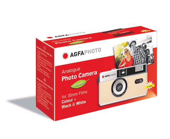 AGFAPHOTO Câmera fotográfica analógica reutilizável 35MM com flash (Sand beige)