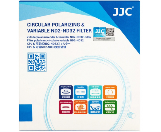 JJC Filtro ND Variável + CPL ND2-32 2 em 1 F-NC55 55mm - 58mmJJC Filtro ND Variável + CPL ND2-32 2 em 1 F-NC55 55mm - 58mm