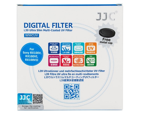 JJC Filtro L39 UV Ultra-Slim F-WMCUVR6 para Sony ZV-1 / RX100 V / VI / VII / Canon G7X / Mark I I /III / G5X Mark II