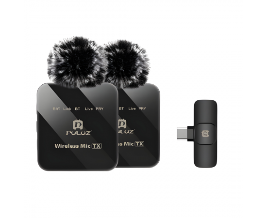 PULUZ Kit Duplo Microfone de Lapela sem Fio USB-C