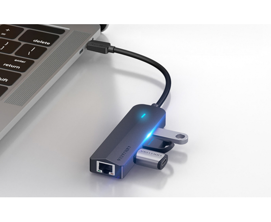 VENTION Hub USB-C para 3x USB 3.0/RJ45 - 0.15m