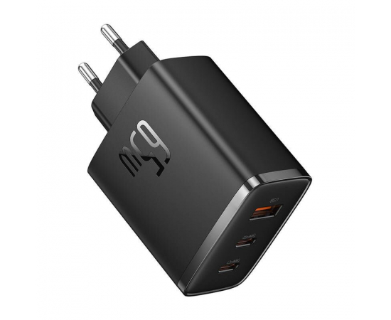 BASEUS Carregador Rápido c/ 1x Porta USB e 2x USB-C 65W (Preto)