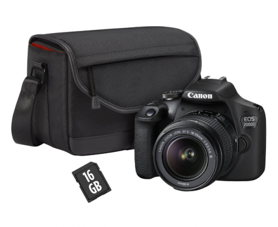 CANON Kit Viagem EOS 2000D + EF-S 18-55mm III + Bolsa + Cartão de Memória