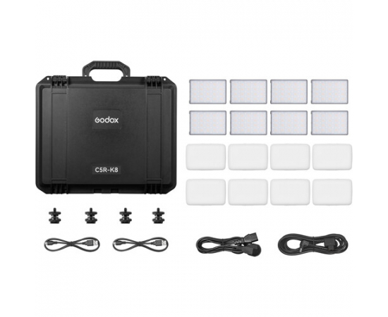 GODOX Kit 8 LED RGB Pocket C5R-K8 com Mala de Carregamento