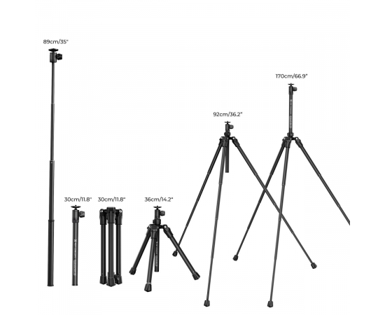 K&F CONCEPT A255A4 Tripé Portátil com Selfie-Stick e Suporte Smartphone