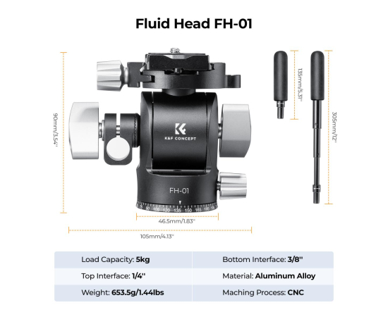 K&F CONCEPT Cabeça Fluída FH-01