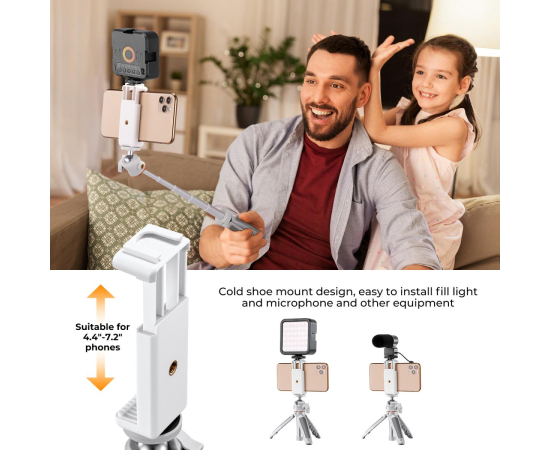 K&F CONCEPT Tripé Portátil com Selfie-Stick Bluetooth MS02 + Suporte Smartphone - Branco