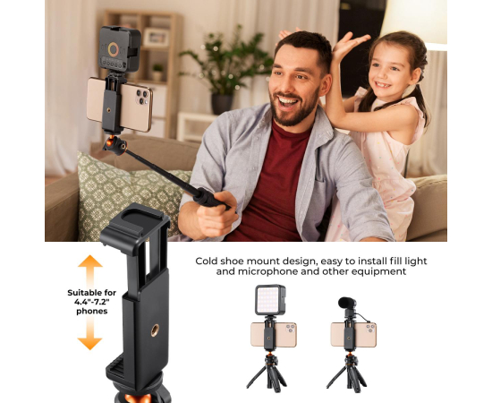 K&F CONCEPT Tripé Portátil com Selfie-Stick Bluetooth MS02 + Suporte Smartphone - Preto