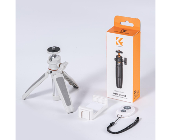 K&F CONCEPT Tripé Portátil com Selfie-Stick Bluetooth MS02 + Suporte Smartphone - Branco