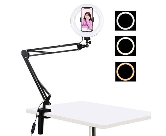 PULUZ Iluminador Anelar com Boom Arm LED Vlogging Ring PKT3089B 20cm