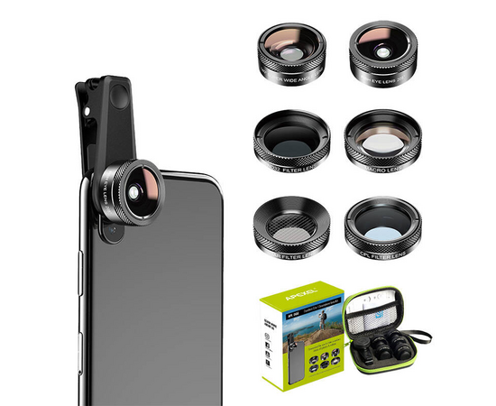 APEXEL Kit Lentes Smartphone APL-DG6V2 6 em 1 Universal  - Preto