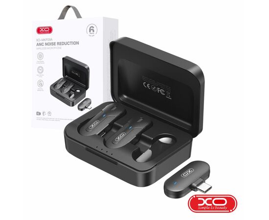 XO Kit Microfone Duplo de Lapela Wireless USB-C + Box de Carregamento