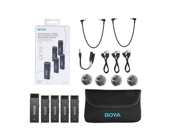 BOYA Sistema de 4 Microfones de Lapela Wireless BY-W4