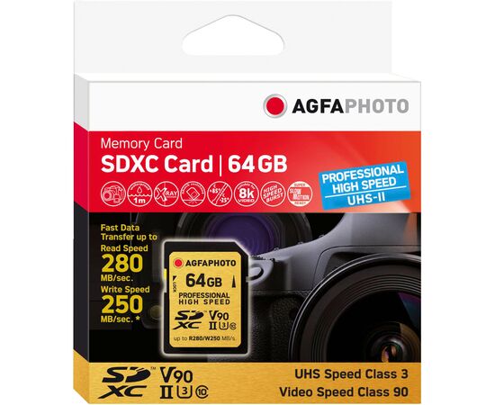 AGFAPHOTO SDXC Extreme Pro 200MB/s Classe 10 V90 U3 UHS-II - 64GB
