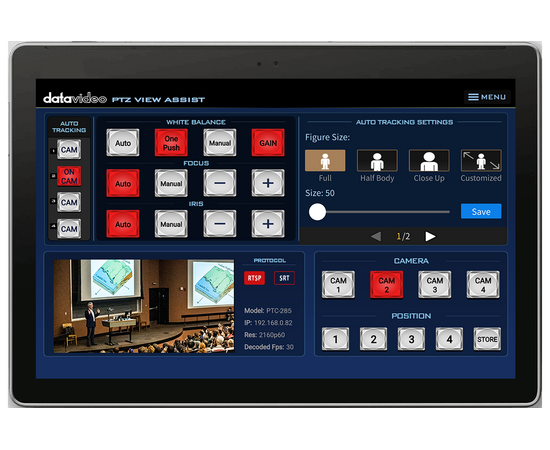 DATAVIDEO PTZ PTC-285NDI Auto-Tracking 4K