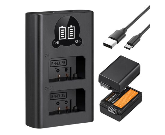 K&F CONCEPT Kit Carregador duplo + 2 baterias EN-EL25