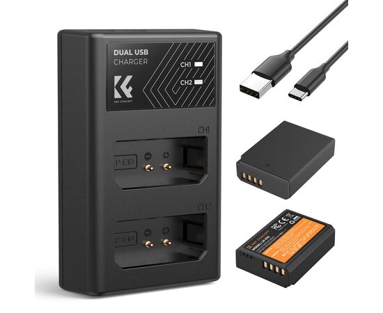 K&F CONCEPT Kit Carregador duplo + 2 baterias LP-E10
