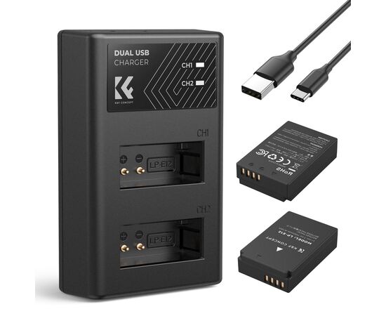 K&F CONCEPT Kit Carregador duplo + 2 baterias LP-E12