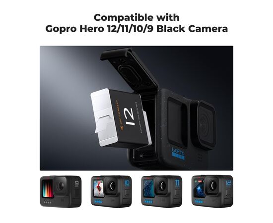 K&F CONCEPT Kit Carregador duplo + 2 baterias Gopro Hero 12/11/10/9