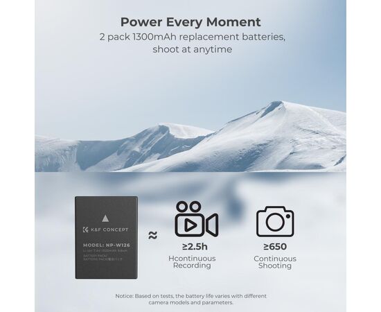 K&F CONCEPT Kit Carregador duplo + 2 baterias NP-W126S