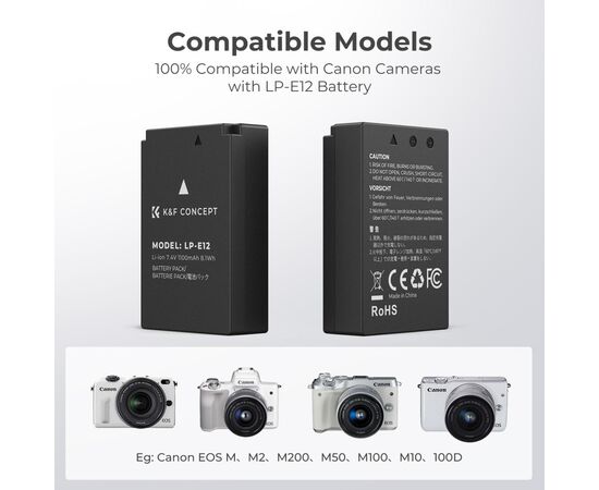 K&F CONCEPT Kit Carregador duplo + 2 baterias LP-E12