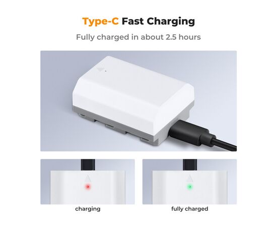 K&F CONCEPT Bateria com Carregamento USB-C NP-Z100 2400mAh