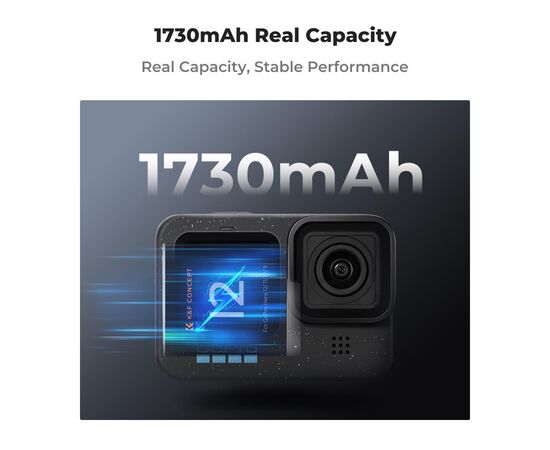 K&F CONCEPT Kit Carregador duplo + 2 baterias Gopro Hero 12/11/10/9