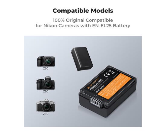 K&F CONCEPT Kit Carregador duplo + 2 baterias EN-EL25