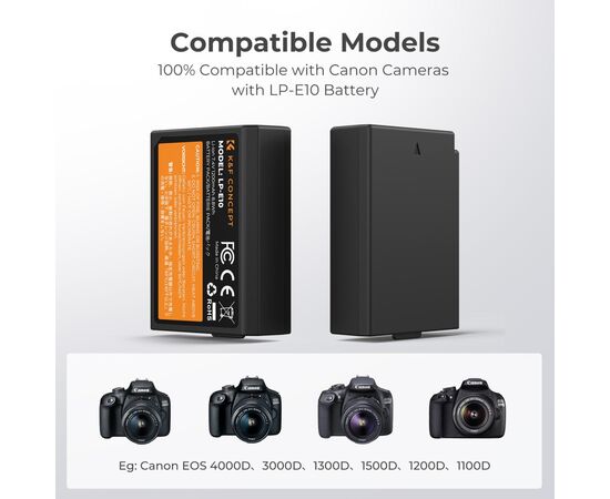 K&F CONCEPT Kit Carregador duplo + 2 baterias LP-E10