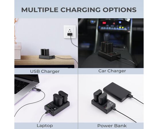 K&F CONCEPT Kit Carregador duplo + 2 baterias EN-EL15/EN-EL15a/EN-EL15b