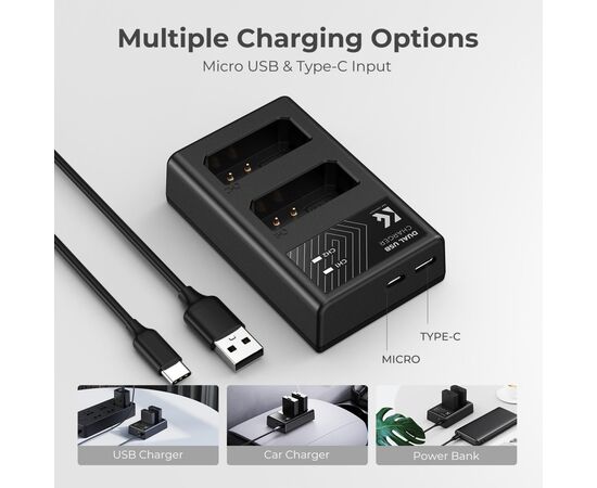 K&F CONCEPT Kit Carregador duplo + 2 baterias LP-E10