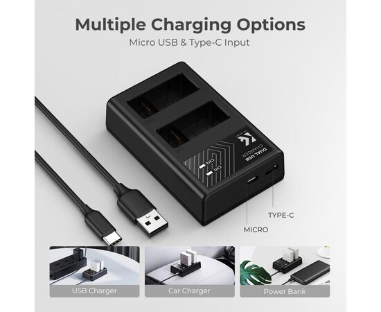 K&F CONCEPT Kit Carregador duplo + 2 baterias LP-E8