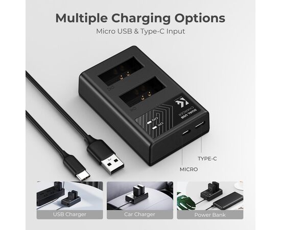 K&F CONCEPT Kit Carregador duplo + 2 baterias LP-E12