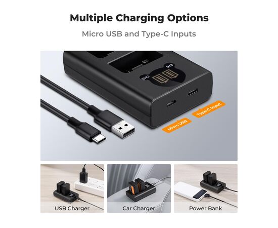 K&F CONCEPT Kit Carregador duplo + 2 baterias EN-EL25