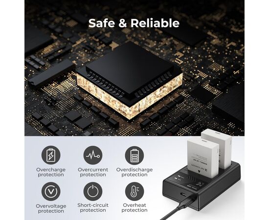 K&F CONCEPT Kit Carregador duplo + 2 baterias LP-E8