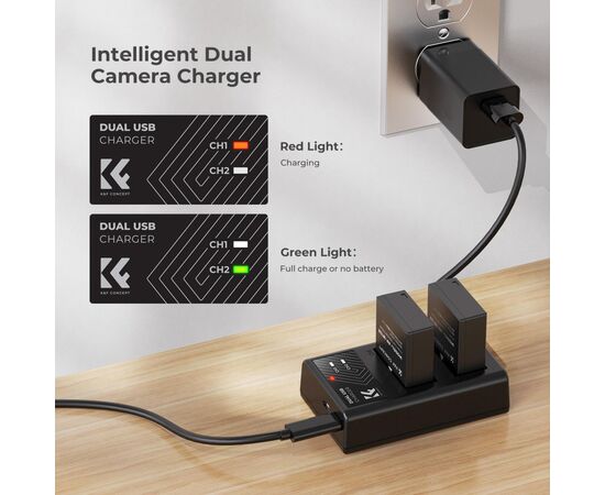 K&F CONCEPT Kit Carregador duplo + 2 baterias NP-W126S