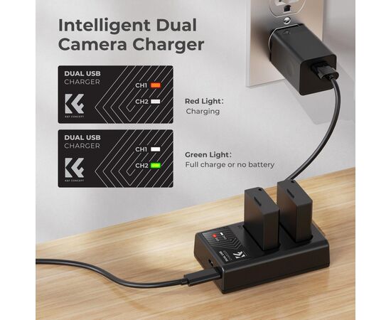 K&F CONCEPT Kit Carregador duplo + 2 baterias LP-E10