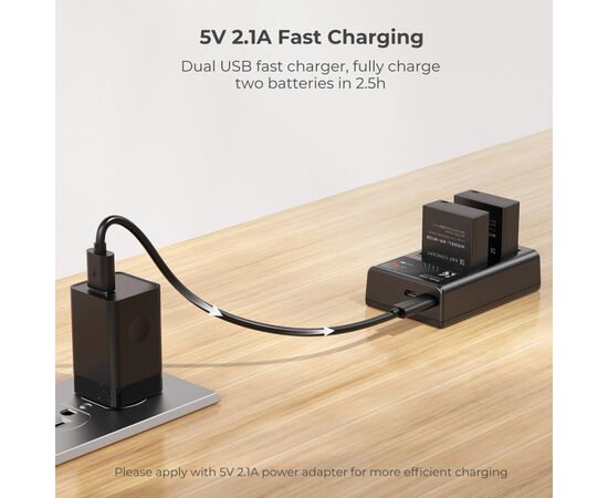 K&F CONCEPT Kit Carregador duplo + 2 baterias NP-W126S