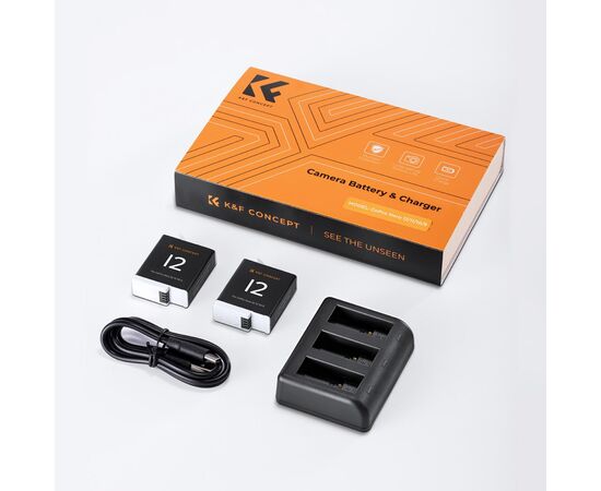 K&F CONCEPT Kit Carregador duplo + 2 baterias Gopro Hero 12/11/10/9